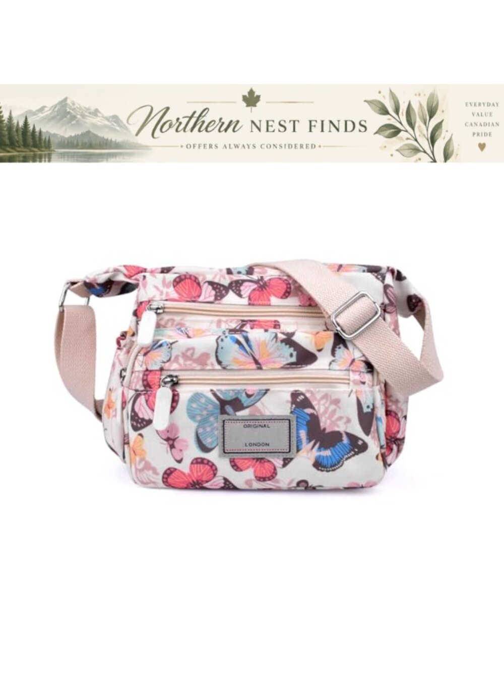 WITERY Waterproof Nylon Crossbody Purse Multi-Pocket Shoulder Bag
